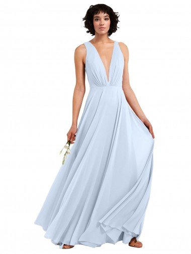 Outlet Daring Plunging V-Neck Long Chiffon Bridesmaid Dress with Pleated Bodice