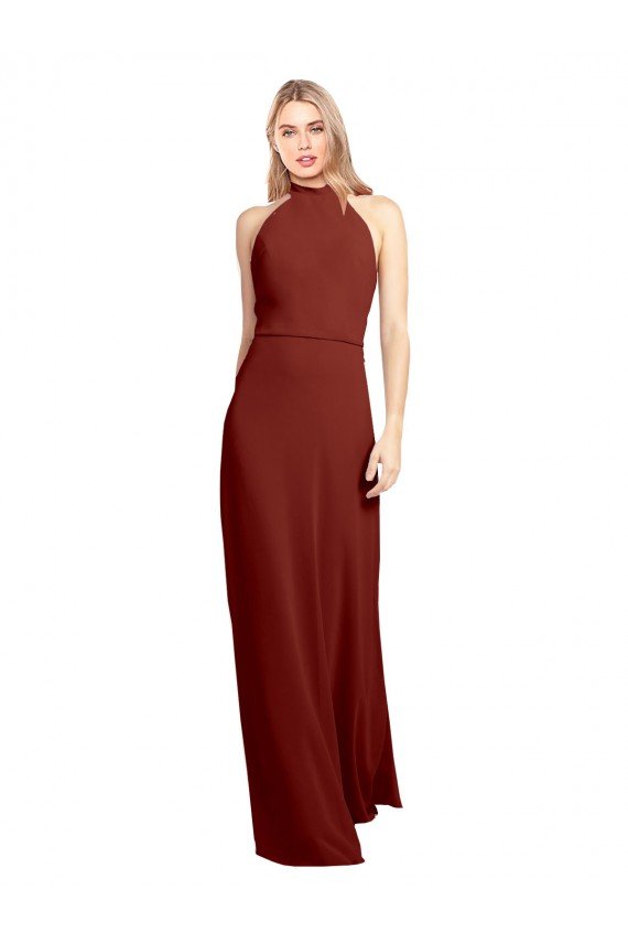 Outlet Slim High Neck Halter Fitted Open Back Chiffon Bridesmaid Dress / Prom Dress