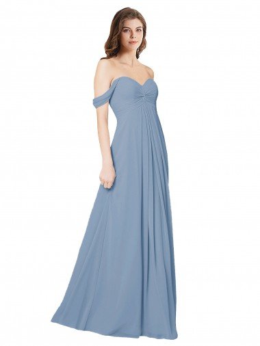 Outlet Empire Waist Off the Shoulder Chiffon Bridesmaid Dress with Sweetheart Bodice