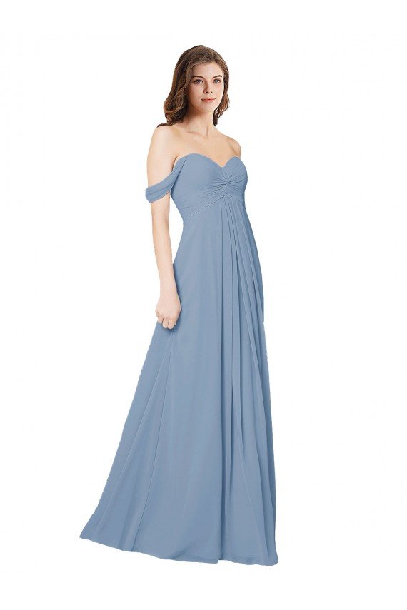 Outlet Empire Waist Off the Shoulder Chiffon Bridesmaid Dress with Sweetheart Bodice