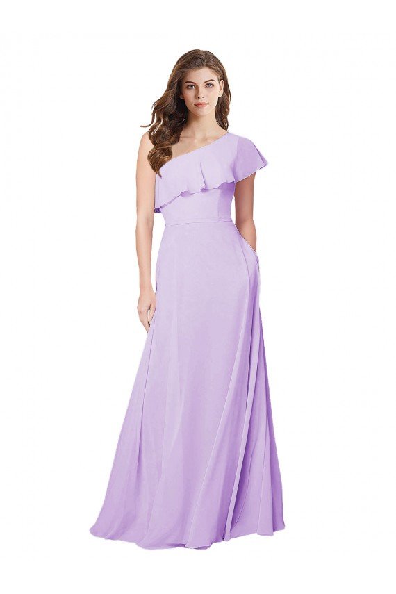 Outlet Draped One Shoulder Long Chiffon Bridesmaid Dress 