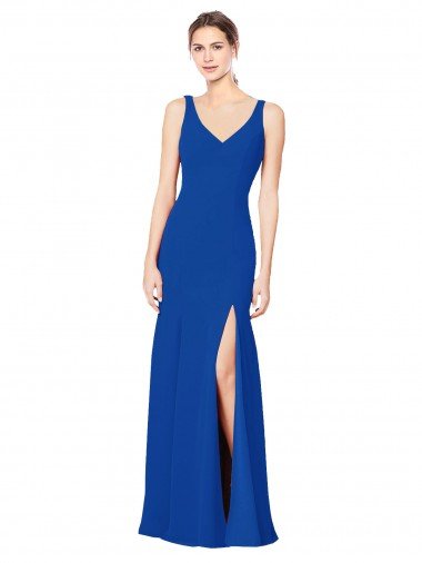 Outlet Low Back Sleeveless Chiffon Bridesmaid Dress with Side Slit