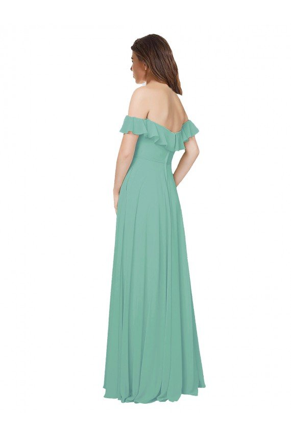 Outlet Flounce Sleeves Off the Shoulder Long Chiffon Bridesmaid Dress