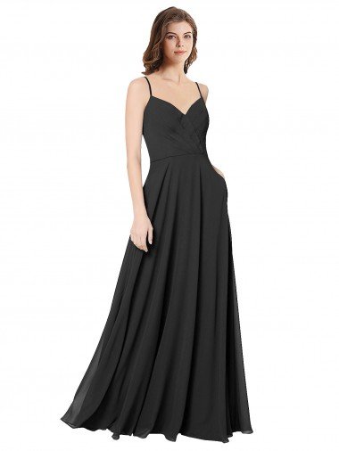 Outlet Cowl Back Spaghetti Straps Long Chiffon Bridesmaid Dress 