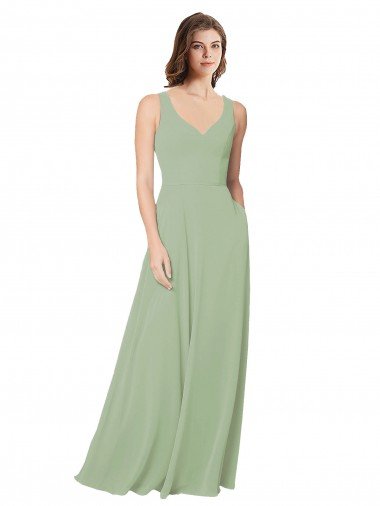 Outlet A-Line Open Back Chiffon Bridesmaid Dress with Pockets
