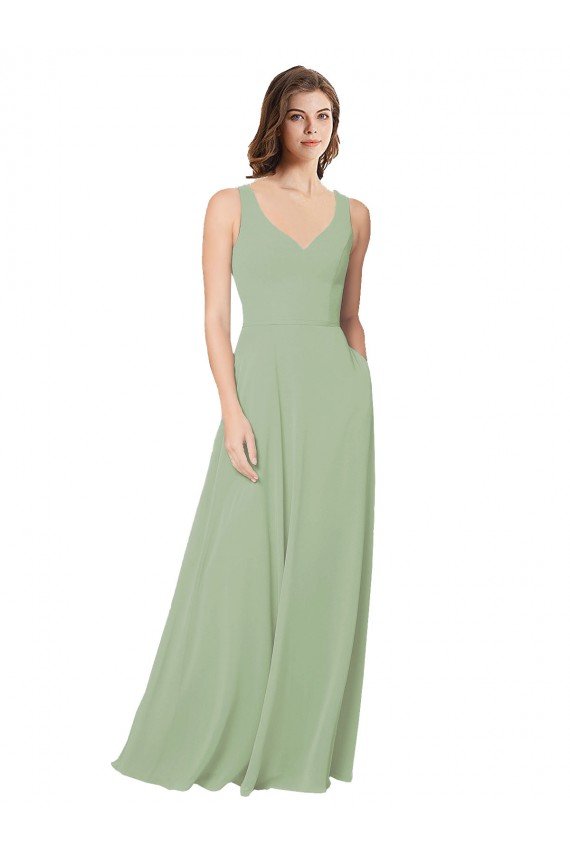 Outlet A-Line Open Back Chiffon Bridesmaid Dress with Pockets