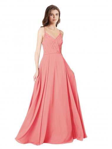 Outlet Crossover Bodice Long Chiffon Bridesmaid Dress with Double Back Straps