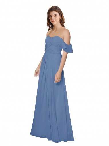 Outlet Flutter Sleeves Scoop Neck Off the Shoulder Long Chiffon Bridesmaid Dress
