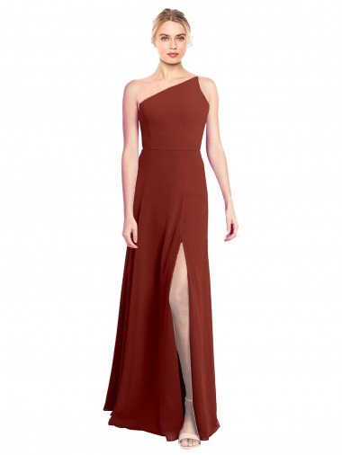 Outlet Fit and Flare One Shoulder Long Chiffon Bridesmaid Dress with High Slit