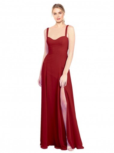 Outlet Sweetheart Neckline Long Chiffon Bridesmaid Dress with Side Slit and Wide Straps