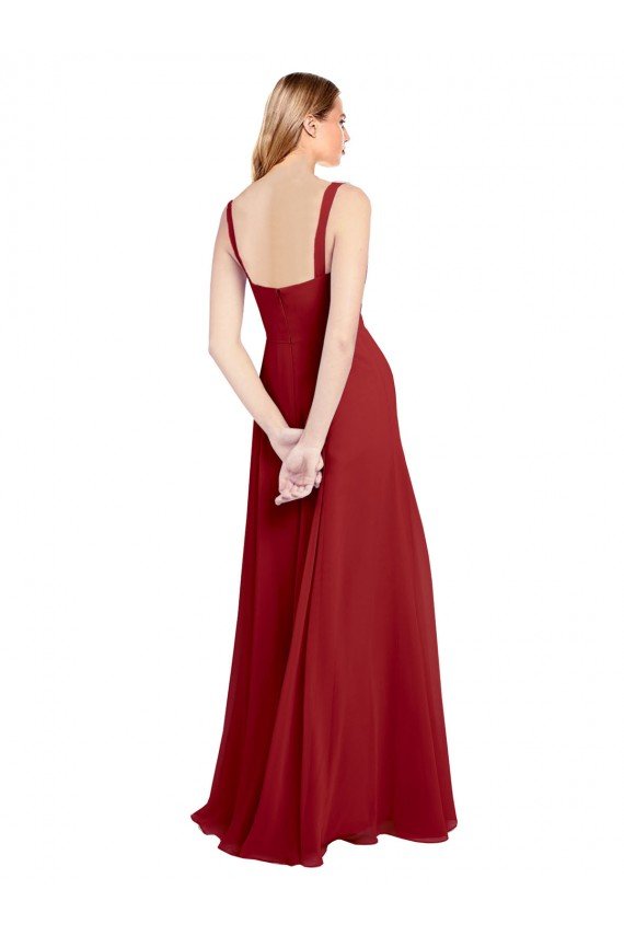Outlet Sweetheart Neckline Long Chiffon Bridesmaid Dress with Side Slit and Wide Straps