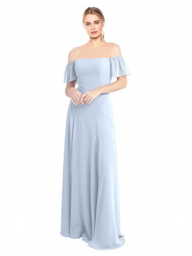 Outlet Off the Shoulder Flutter Sleeves Long Chiffon Bridesmaid Dress