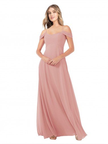 Outlet Draped Shoulder Sash Back Chiffon Bridesmaid Dress