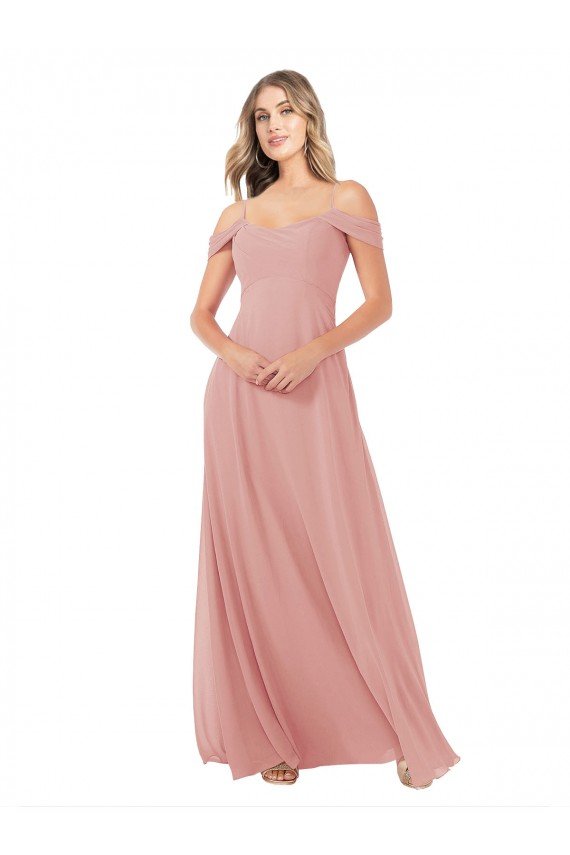 Outlet Draped Shoulder Sash Back Chiffon Bridesmaid Dress