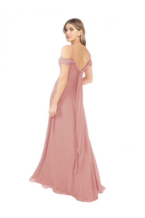 Outlet Draped Shoulder Sash Back Chiffon Bridesmaid Dress