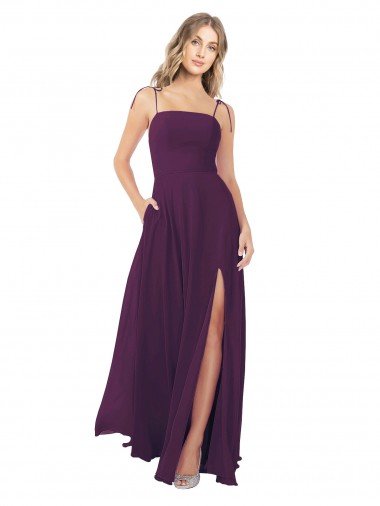 Outlet Chiffon Bridesmaid Dress with Front Slit and Keyhole Back