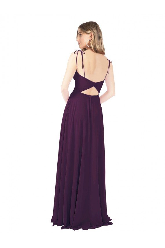 Outlet Chiffon Bridesmaid Dress with Front Slit and Keyhole Back
