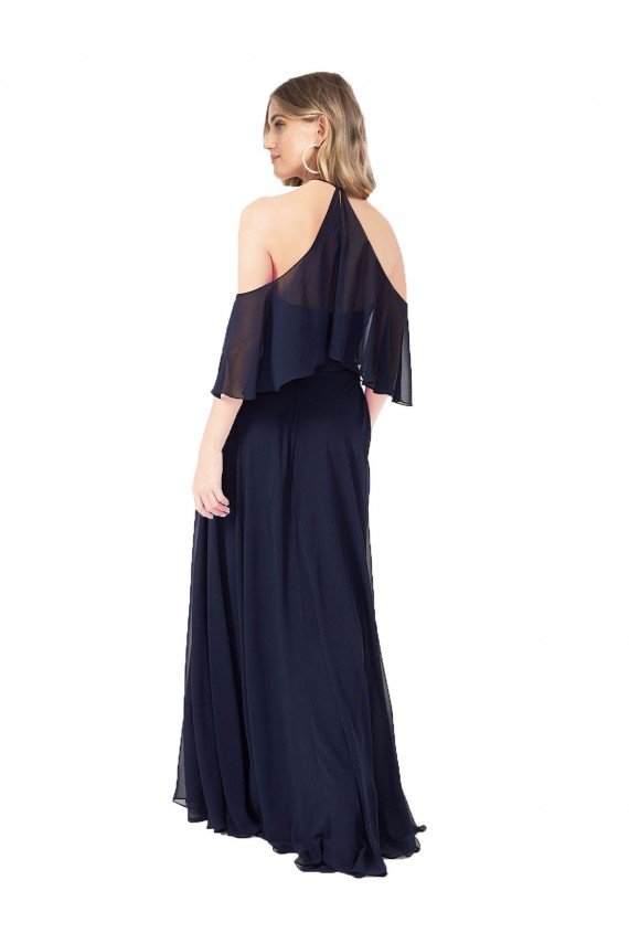 Outlet Halter Neck Cold Shoulder Flutter Sleeves Bridesmaid Dress