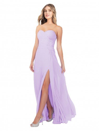 Outlet Draped Sweetheart Chiffon Bridesmaid Dress with High Slit