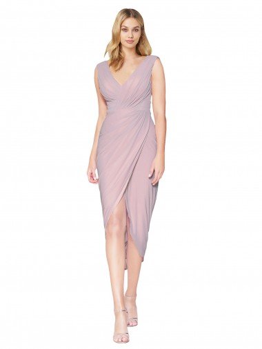 Outlet Cocktail Length High Low Mermaid Chiffon Wrapped Bridesmaid Dress / Formal Prom Dress