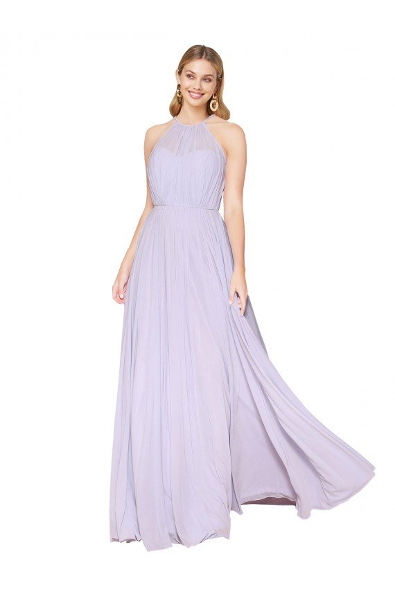 Outlet High Neck Halter Shirred Chiffon Bridesmaid Dress / Formal Prom Dress
