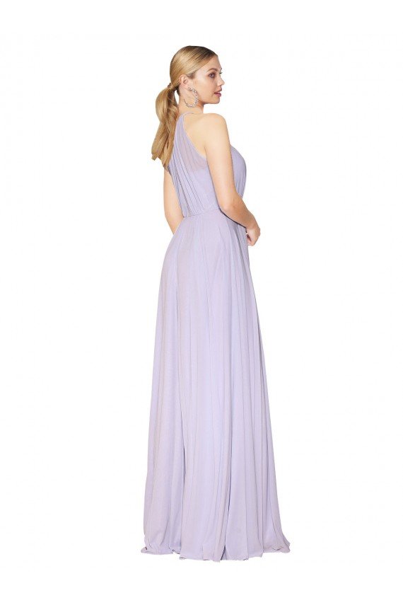 Outlet High Neck Halter Shirred Chiffon Bridesmaid Dress / Formal Prom Dress