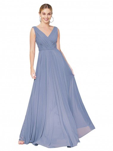 Outlet Floor Length High Neck V-Back Chiffon Bridesmaid Dress / Formal Prom Dress