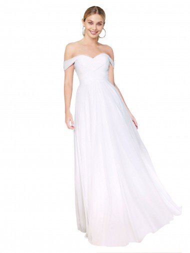 Outlet Off the Shoulder Long Full Length Chiffon Bridesmaid Dress / Formal Prom Dress