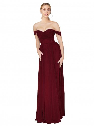 Outlet Shirred Sweetheat Neckline Off the Shoulder Long Chiffon Bridesmaid Dress / Formal Prom Dress