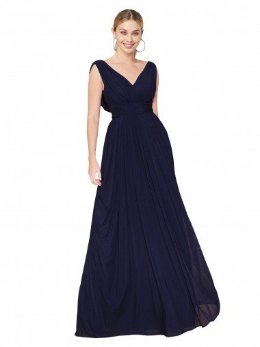 Outlet Draped Long V-Neck Floor Length Chiffon Bridesmaid Dress / Formal Prom Dress