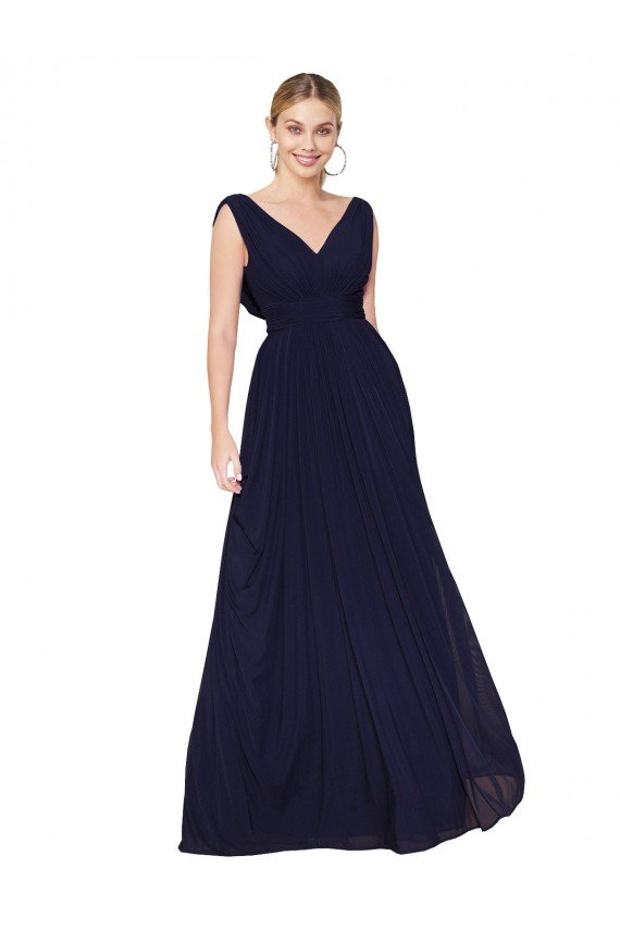 Outlet Draped Long V-Neck Floor Length Chiffon Bridesmaid Dress / Formal Prom Dress