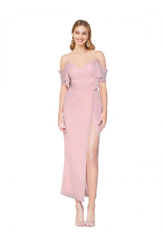 Outlet Mermaid Cold Shoulder Short Knee Length Chiffon Bridesmaid Dress / Formal Prom Dress