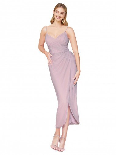 Outlet Short Knee Length Chiffon Wrap Bridesmaid Dress / Cocktail Prom Dress with Straps