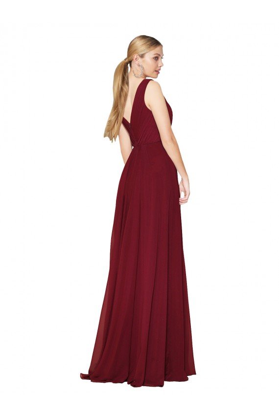 Outlet Draped A-Line V-Neck Floor Length Chiffon Bridesmaid Dress / Formal Prom Dress