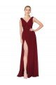 Outlet Draped Mermaid Long V-Neck Chiffon Bridesmaid Dress / Formal Prom Dress with High Slit
