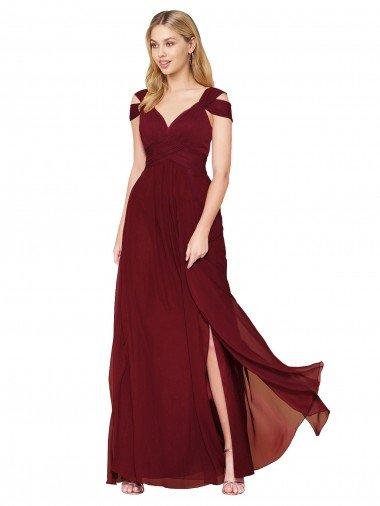 Outlet Off the Shoulder Long Chiffon Bridesmaid Dress / Formal Prom Dress with Side Slit