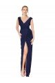 Outlet Draped V-Neck Long Chiffon Bridesmaid Dress / Formal Prom Dress with Front Slit