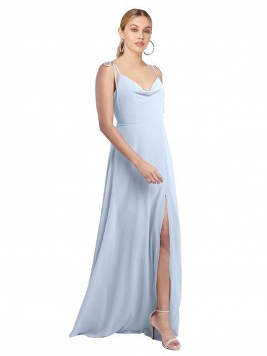 Outlet Draped Cowl Neck Tied Straps Long Chiffon Bridesmaid Dress with Slit
