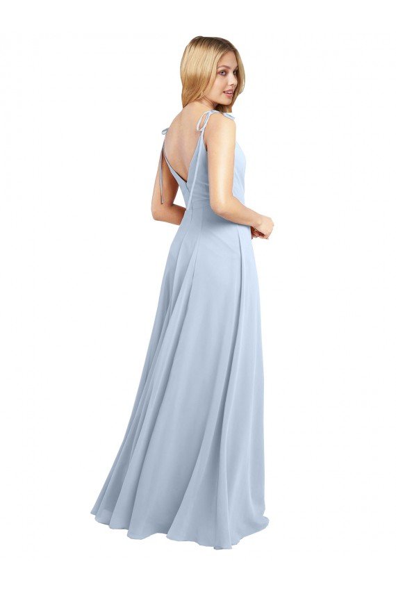 Outlet Draped Cowl Neck Tied Straps Long Chiffon Bridesmaid Dress with Slit