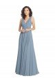 Outlet Faux Surplice Bodice Long Chiffon Bridesmaid Dress with V-Neckline