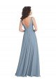 Outlet Faux Surplice Bodice Long Chiffon Bridesmaid Dress with V-Neckline