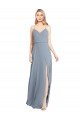Outlet Spaghetti Straps V-Neckline Long Chiffon Bridesmaid Dress with High Slit