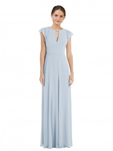 Outlet Flutter Sleeve V Keyhole Chiffon Maxi Formal Bridesmaid Dress