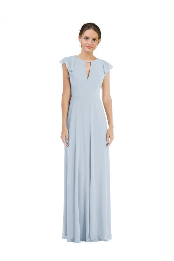 Outlet Flutter Sleeve V Keyhole Chiffon Maxi Formal Bridesmaid Dress
