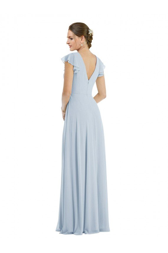 Outlet Flutter Sleeve V Keyhole Chiffon Maxi Formal Bridesmaid Dress