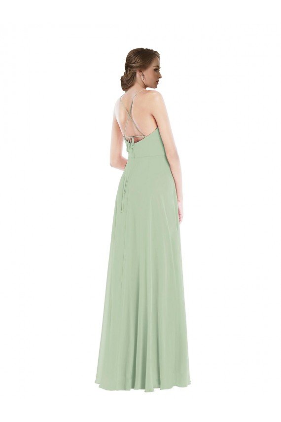 Outlet Scoop Neck Tie Strap Maxi Bridesmaid Dress with Front Slit