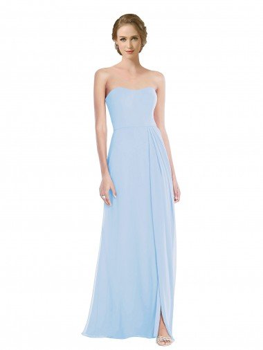 Outlet Strapless Sweetheart Maxi Bridesmaid Dress with Pleated Front Slit