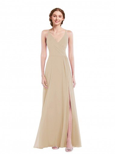 Outlet Faux Wrap Criss Cross Back Maxi Bridesmaid Dress with Front Slit
