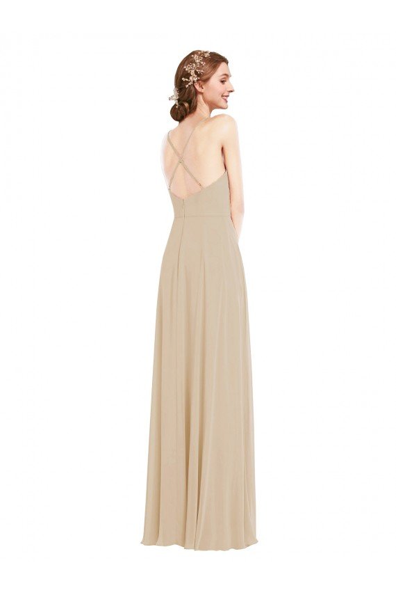 Outlet Faux Wrap Criss Cross Back Maxi Bridesmaid Dress with Front Slit