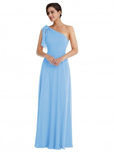 Outlet Draped One Shoulder Maxi Bridesmaid Dress with Scarf Bow